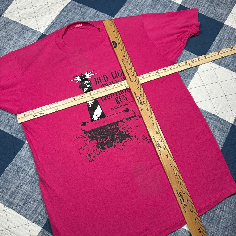 Vintage 1992 Bud Light Twilight Lighthouse Run T Shirt Pink - Picture 4 of 7